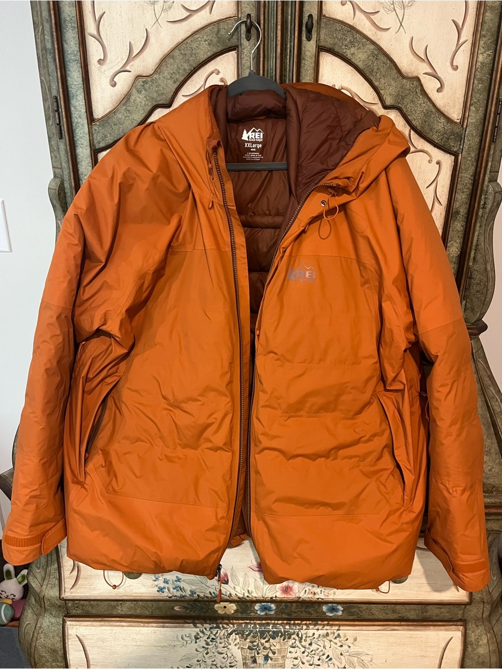 REI Men’s Orange Puffer Hooded Insulated Jacket! Goosedown!